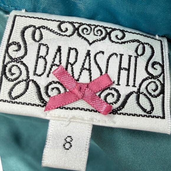 Yoana Baraschi A-Line Skirt Womens Sz 8 Teal 3D Floral Embroidered Mesh Lined - Picture 3 of 9